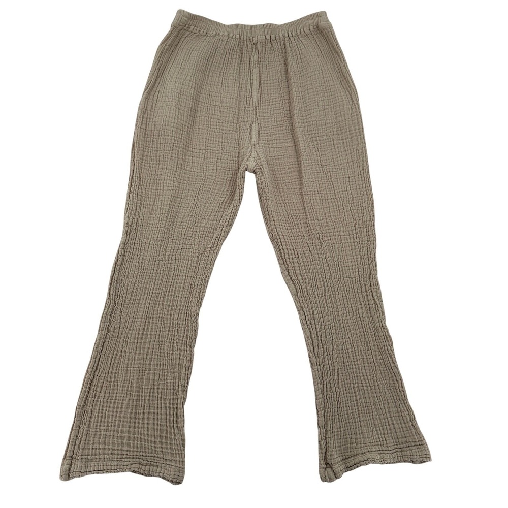 Honest Cotton Beige Gauze Wide Leg Lagenlook Stretch Pockets Pants Women XL